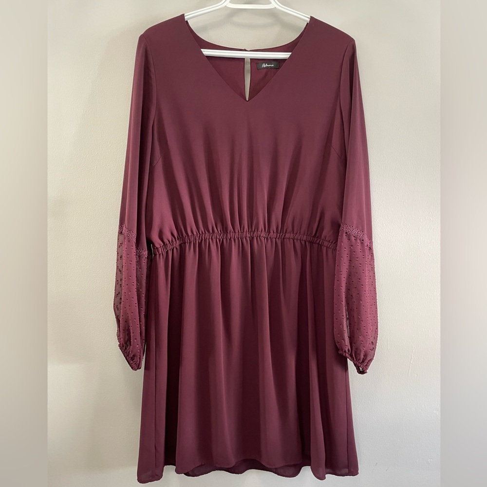 Burgundy Reitmans Dress with Beautiful Lace Sleeve Details